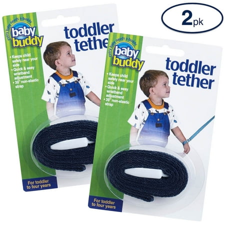 Baby Buddy Toddler Tether: Durable Adjustable Nylon Safety Wrist Link for Kids, Toddlers - Navy 2pk