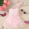 thumbnail image 4 of Wxirdiow Rompers for Baby Baby Girl Outfit Embroidery Flying Sleeve Square Neck Tulle Romper Dress and Bow Headband Set Pink Size,9-12 Months, 4 of 7