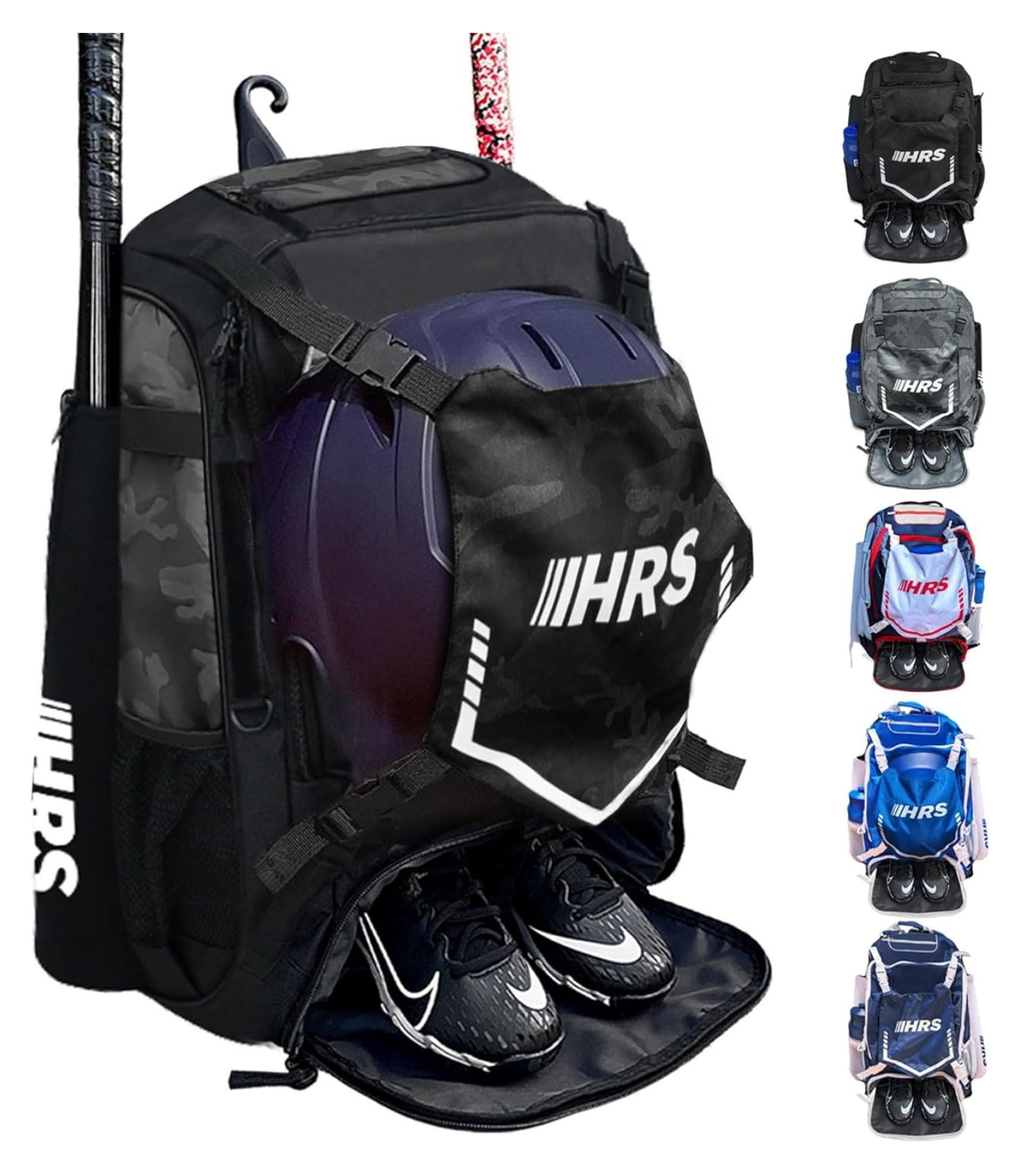 Baseball Bag, Softball Bat Bag for Youth & Adult. Holds 4 Bats, Glove, Water Bottle, Shoe Compartment, Helmet, Fence Hook for Equipment & Gear