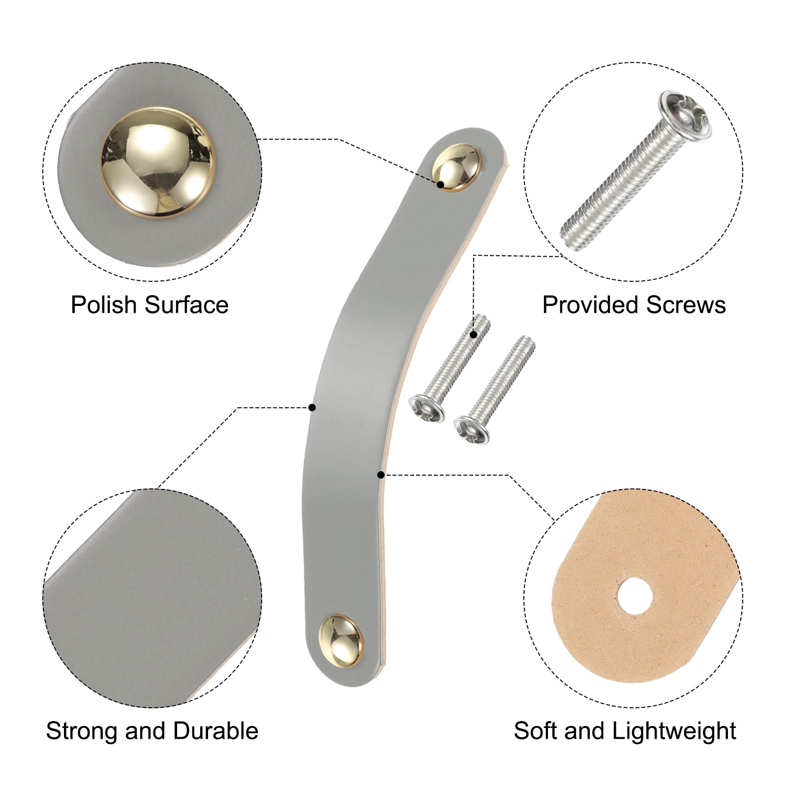 Unique Bargains Leather Pulls Double Hole Leather Drawer Knobs Dresser Handles Gray/Gold