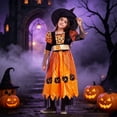 thumbnail image 2 of Halloween Costumes Pumpkin Dress with Witch Hat 2 Piece Outfit Sets for Party Performance #02 Orange Size 140, 2 of 5