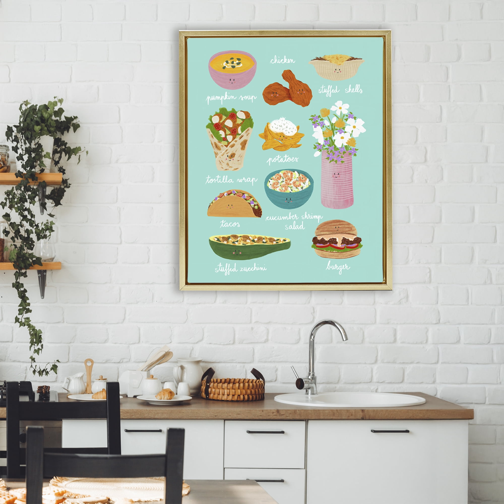 Stupell Industries Gourmet Lunch Food Collection Gold Framed Floater Canvas Wall Art, design by Metka Hiti