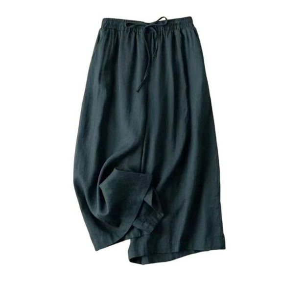 leijia Women's Linen Capris Pants Elastic Waisted Drawstring Capri Pant with Pockets Casual Baggy Lightweight Beach Pant
