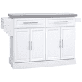 thumbnail image 1 of HOMCOM White Rolling Kitchen Island Cart with Stainless Steel Top, 57" Wide Trolley with 2 Drawers, 2 Cabinets, Towel Rack, Spice Rack, for Kitchen & Dining, 1 of 7