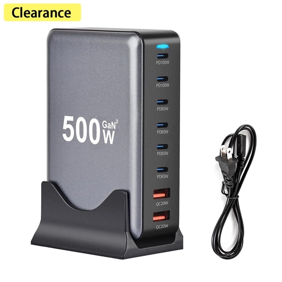 Elnone 500W 8-Port USB C Fast Charger, PD 100W Charging Station Hub for Laptops, iPhones, iPads