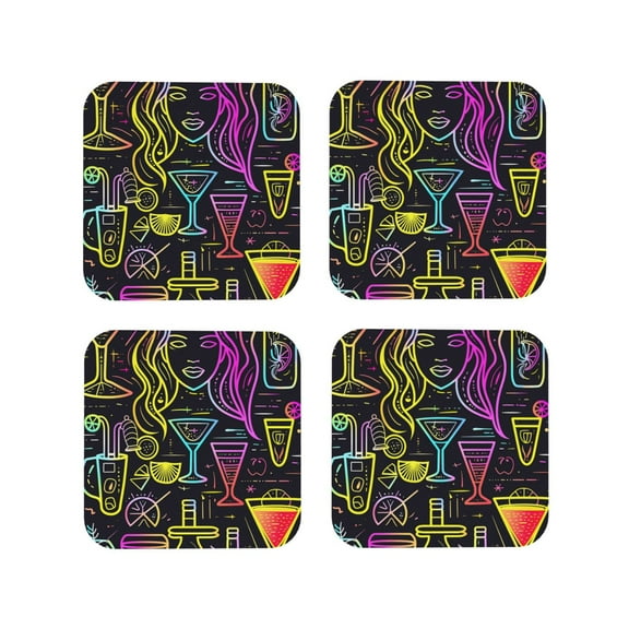 Kdxio Neon Bar Drinks Funny Coasters,4 Pcs Leather Coasters,Housewarming Gifts,Protect Furniture from Water Marks Scratch and Damage