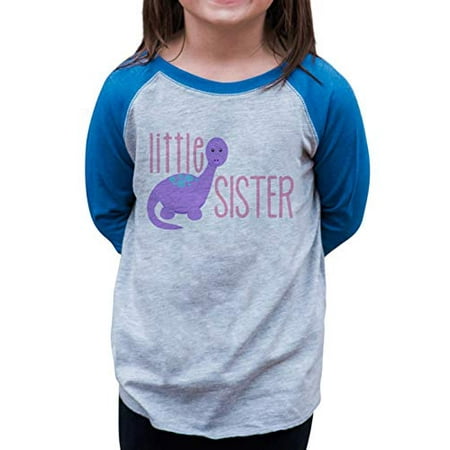 

7 ate 9 Apparel Girl s Dinosaur Little Sister Blue Baseball Tee