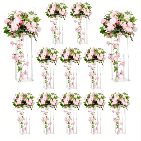 12 Pcs 23.6 Inch Tall Flowers Stand For Party Tables Decorations,Acrylic Flower Vases Elegant Bulk Weddings Decoration Table Geometric Centerpiece Stands