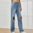 thumbnail image 4 of WCMZJ Women's Wide Leg Baggy Jeans Ripped Boyfriends Jeans Distressed High Waist Baggy Denim Pants Bell Bottom Flare Jeans Sky Blue XL, 4 of 6
