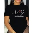thumbnail image 1 of Camiseta de Mujer de Verano SuaveWomen'S Casual Crew Neck T-Shirt with Heartbeat & Life Line Print, Polyester Knit Fabric, Short Sleeve, Regular Length, Spring/Summer Fashion TopFather's Day, Mother, 1 of 8