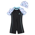 thumbnail image 4 of YONGHS Girls One Piece Zipper Swimwear Jumpsuit with Hat Sun Protection Summer Beach Swimsuit Black 11-12, 4 of 7