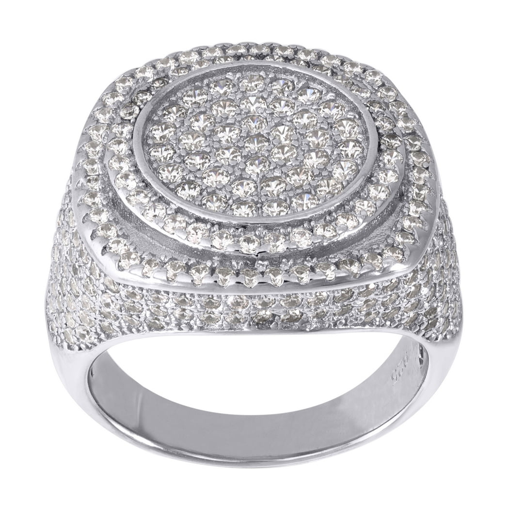 JewelryWeb 925 Sterling Silver Mens Round Cubic Zirconia Cluster Band Fashion Ring Gifts for