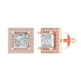 thumbnail image 2 of 2.24 Ct Princess Cut Halo Studs Clear Crystal 18K Rose Solid Gold Everyday Dainty Earrings Screw Back, 2 of 7