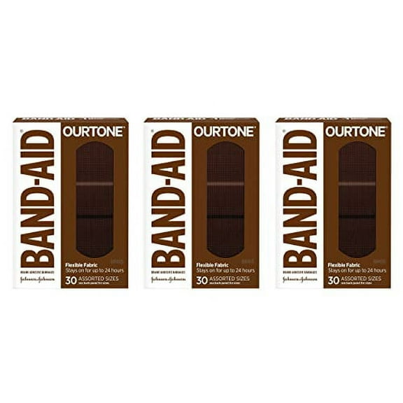 Band-Aid Brand Ourtone Adhesive Bandages, Flexible Protection & Care of Minor Cuts & Scrapes, Quilt-Aid Pad for Painful Wounds, BR65, Assorted Sizes, 30 ct, Pack of 3