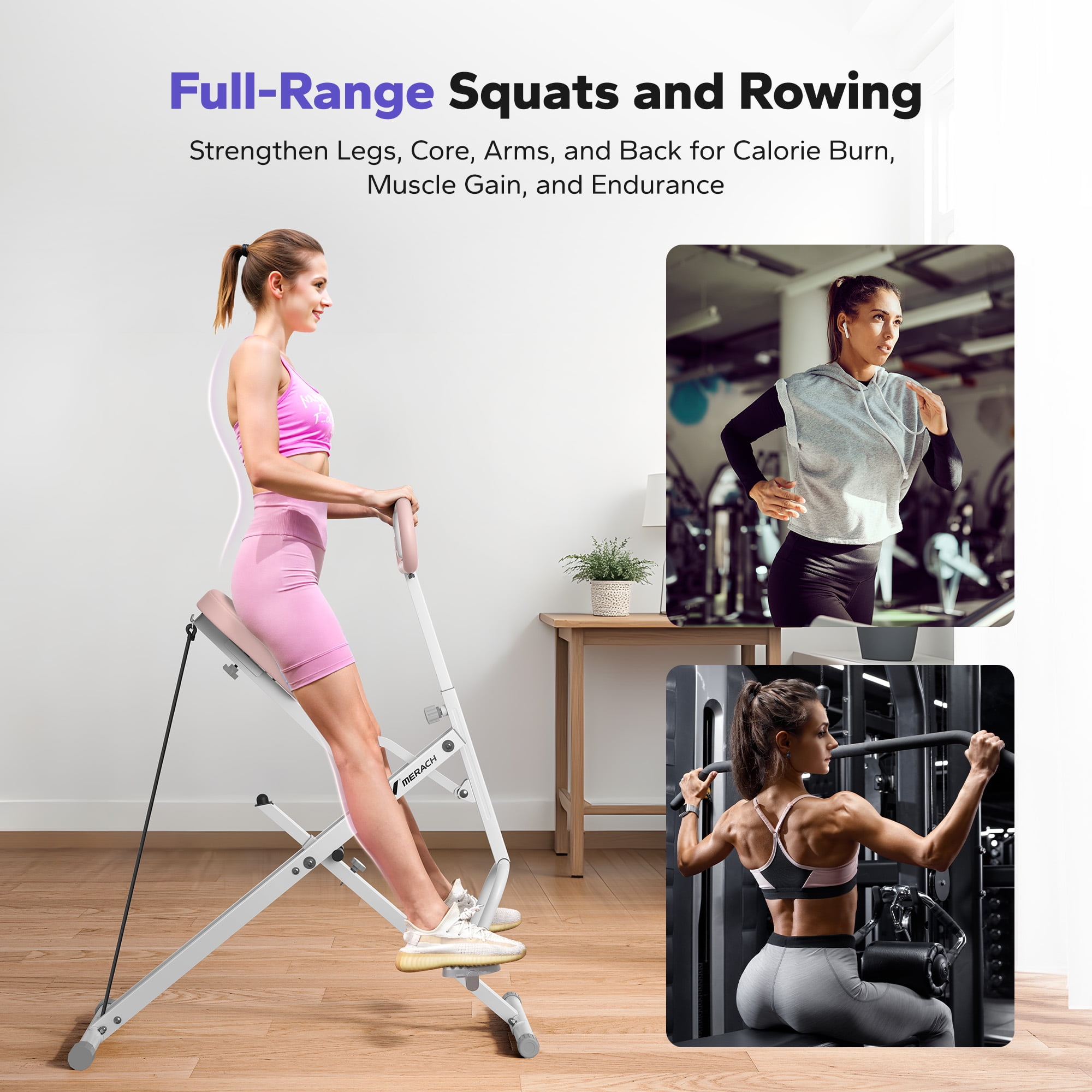 MERACH Squat Assist Trainer Foldable Squat Rider Machine for Glutes and Quads with 3 Tension Bands