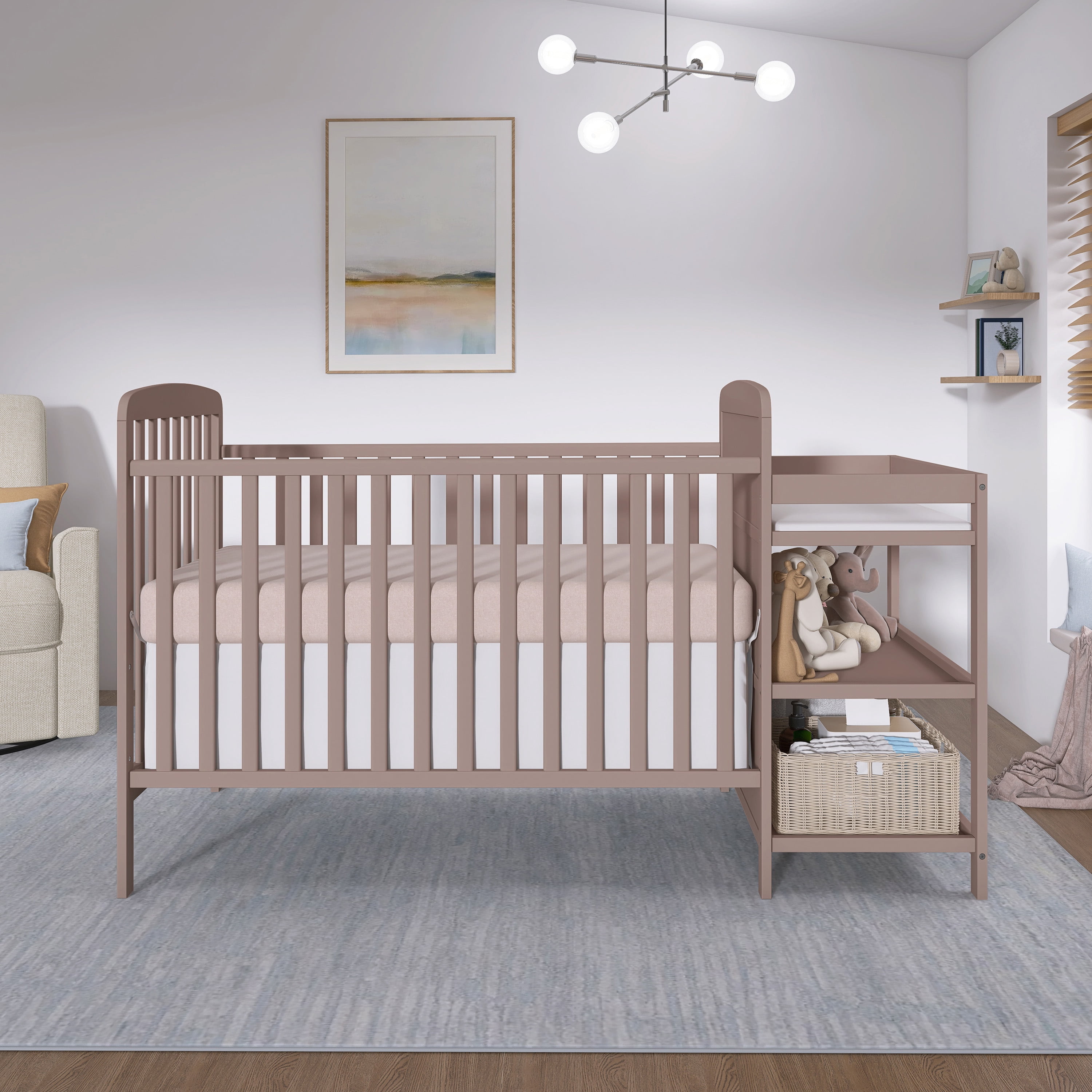 Dream On Me Anna 3-in-1 Convertible Crib with Changing Table Brown Sugar, Changing Pad Included, Converts from Baby Crib to Toddler Bed, Day Bed and Kids Sofa, 3 Adjustable Mattress Height Positions