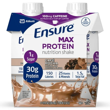 Ensure Max Protein Nutrition Shake with 30g of protein, 1g of Sugar, High Protein Shake, Cafe Mocha, 11 fl oz, 12