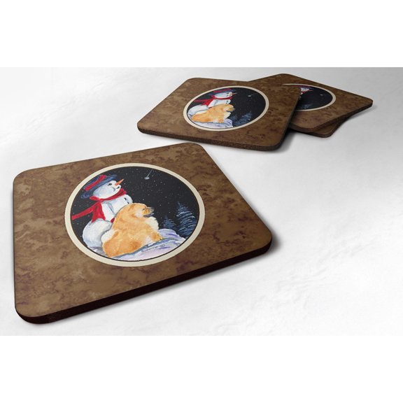 Carolines Treasures SS8554FC Snowman with Chow Chow Foam Coaster Set of 4 3 1/2 x 3 1/2 multicolor