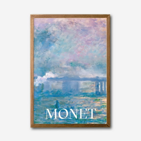Monet Impressionist Canvas Wall Art Framed Pastel Blue Abstract Painting Print