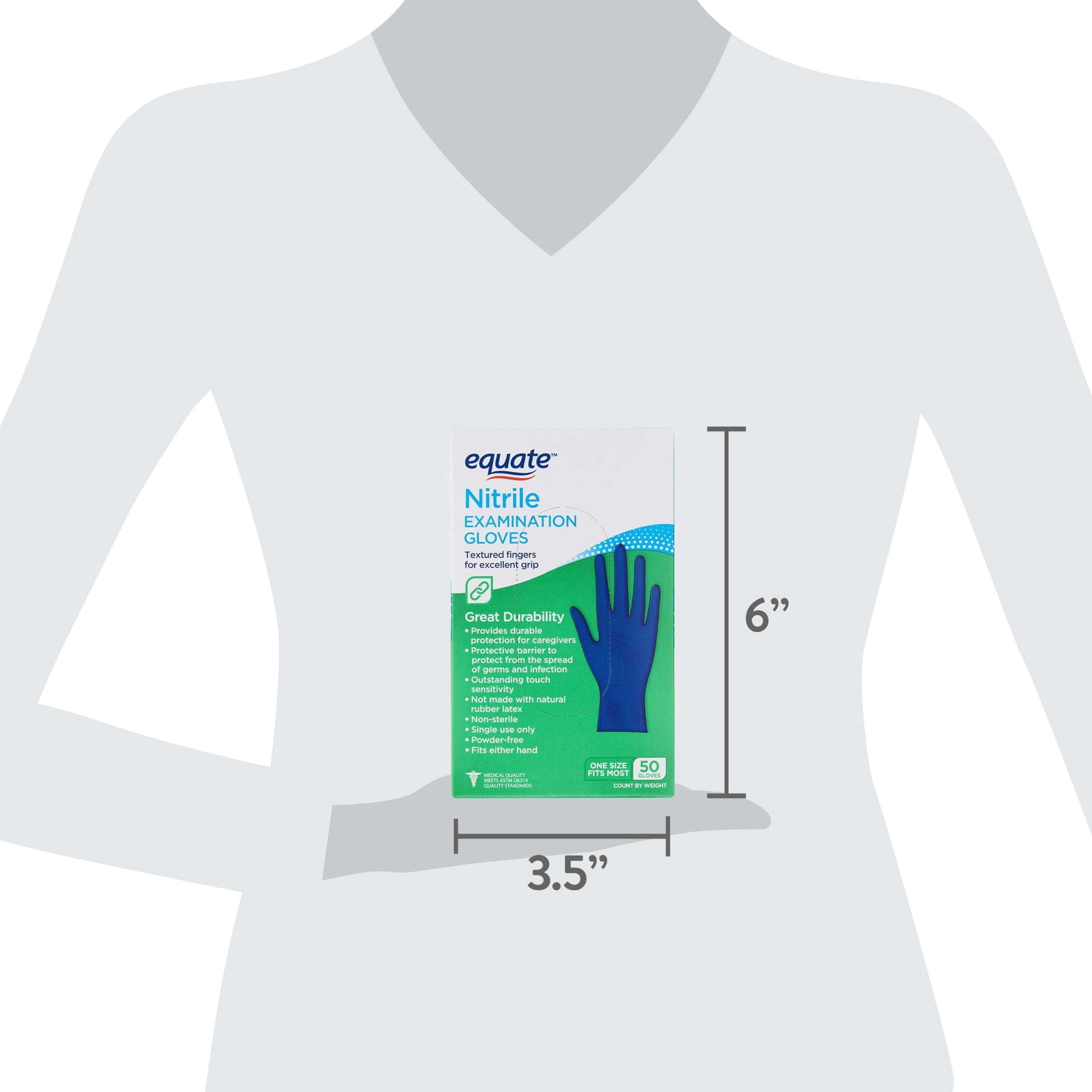 Equate Nitrile Exam Gloves, One Size Fits Most, 50 Count