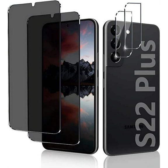 SHIHUALQ [2 2 Pack] Privacy Screen Protector and Camera Lens Protector Compatible with Samsung Galaxy S22 Plus, Anti-spy, Full coverage, 9H hardness