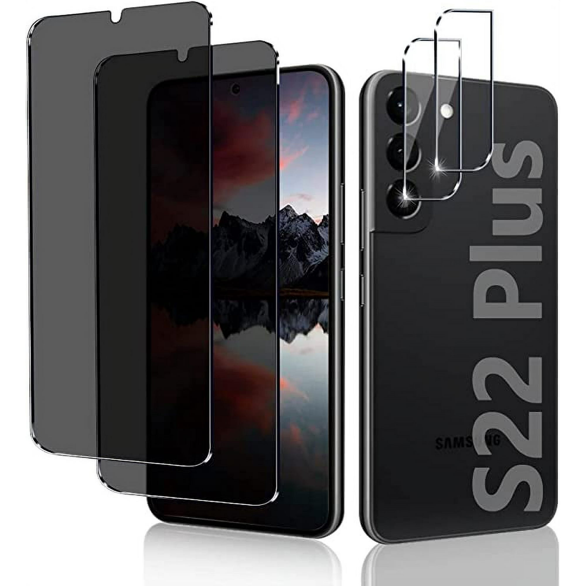SHIHUALQ [2+2 Pack] Privacy Screen Protector and Camera Lens Protector Compatible with Samsung Galaxy S22 Plus, Anti-spy, Full coverage, 9H hardness