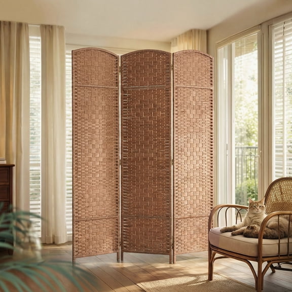 3 Panel Resin Wicker Folding Room Divider Privacy Screen Home Office Natural