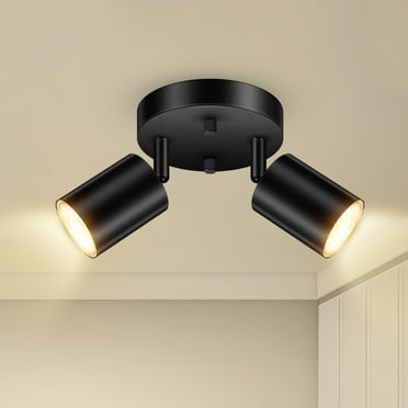 BoostArea LED 2 Light Track Lighting Kit, LED Track Lighting Fixtures, Black Round Ceiling Spot Lighting, Flexibly Rotatable Light Head,GU10 Bulb Not Included