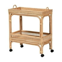 bali & pari Lombok 1-Shelf Modern Rattan & Wood Wine Cart in Natural Brown
