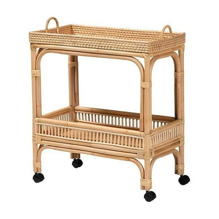 bali & pari Lombok 1-Shelf Modern Rattan & Wood Wine Cart in Natural Brown