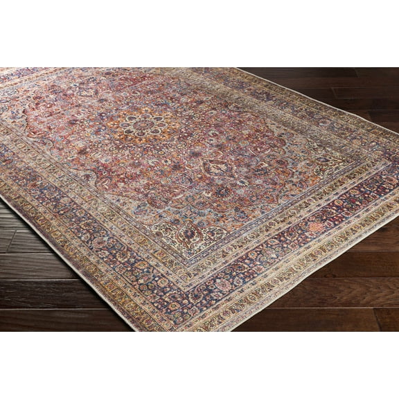 Hauteloom Belison Living Room, Bedroom Machine Washable Area Rug - Traditional - Burnt Orange, Dark Red, Navy - 5'3" x 7'3"