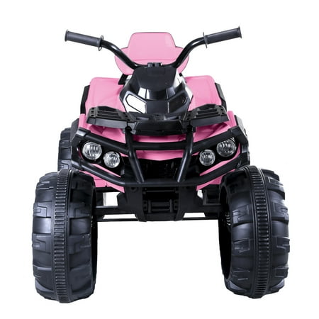 Ktaxon Kids ATV Ride-On Car Vehicle Toy with 12V Battery Powered Electric Rugged 4-Wheeler w/ 3.7mph Max, LED Headlights, AUX Jack