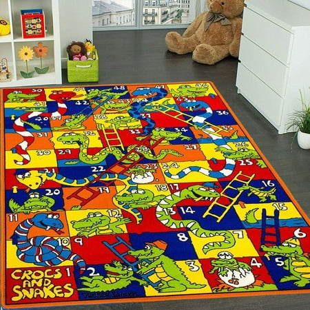 Mybecca Playtime Fun Kids Rug CROCS AND SNAKES Board Game Design Area Rug 5 Ft. X 7 Ft. (Best Space Rpg Games Pc)