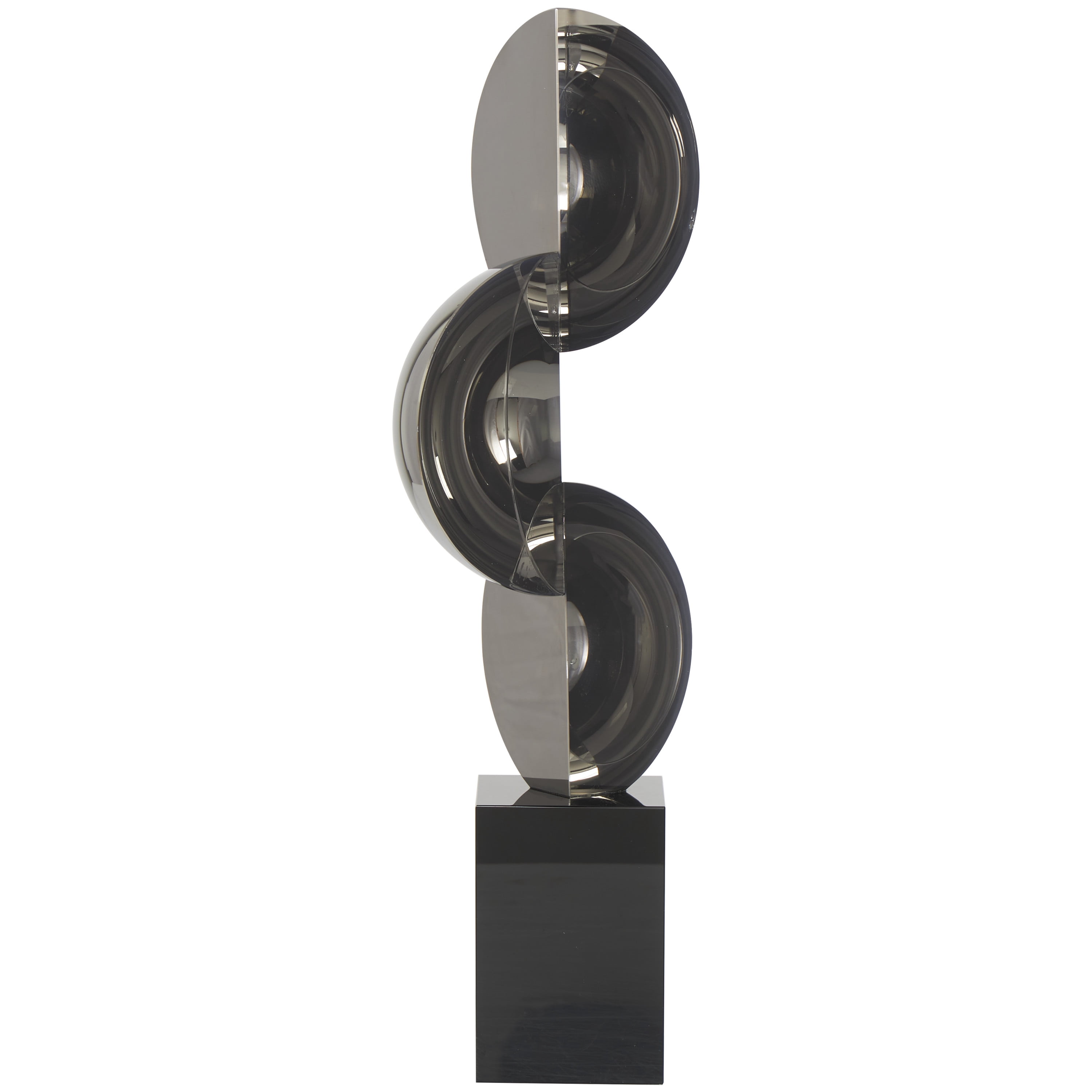 5" x 18" Black Crystal Abstract Two-Tone Geometric Sculpture with Stacked Semi Circles, by DecMode