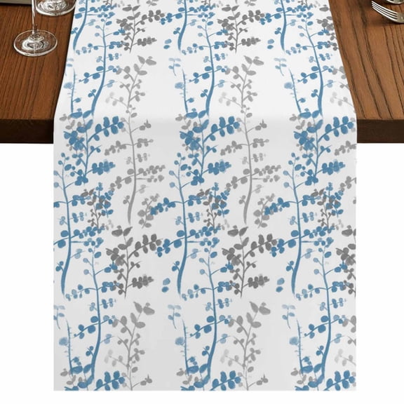 Table Runners 60 Inches Long Dress Scarves, Blue Grey Botanical Farmhouse Kitchen/Dining Table Runner, Small Coffee Tablerunners, Spring Floral Summer Farmhouse 13x60 Inch