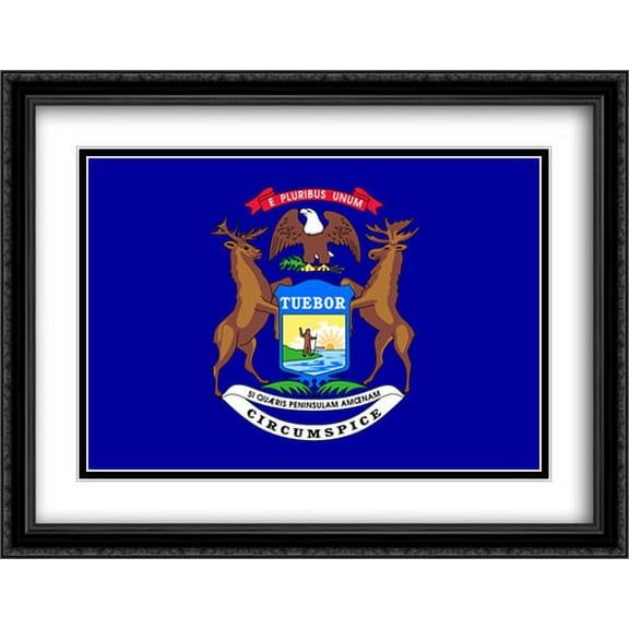 Michigan State 2x Matted 36x28 Large Black Ornate Framed Art Print by The Flag Art Print Series
