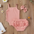 thumbnail image 3 of Diconna Baby Girls Outfit, Solid Color Suspender Romper, Casual Shorts, 3 of 7