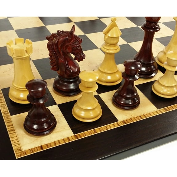 BLOOD ROSEWOOD STALLION KNIGHT 4 3/4" K Large Staunton Chess Set 20" Ebony Board