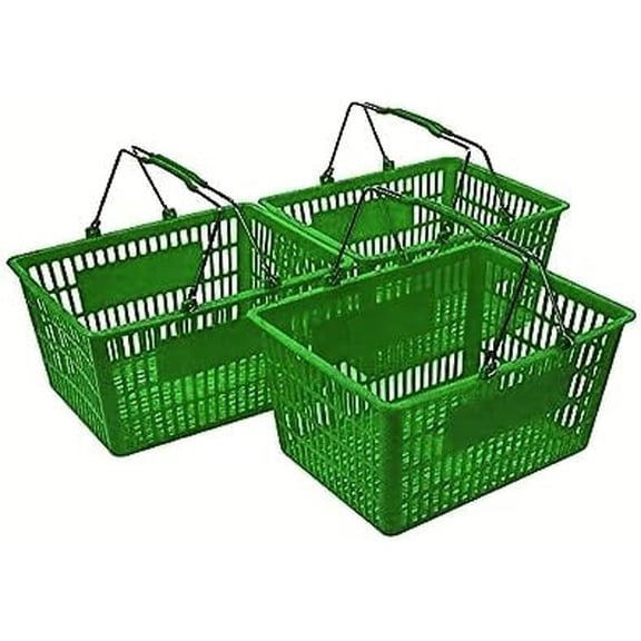 Green Plastic Shopping Baskets with Metal Handles (Set of 3)