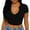 Black, variant on Staron Women's Crop Top Notched V-Neck Short Sleeve Slim Fit Ribbed Knit Casual Solid Color Tee for Streetwear Brunch Festival, Hot Pink S