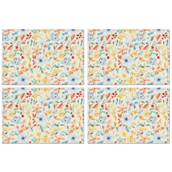 Pioneer Flower Floral Print Pattern Summer Placemats Table Placemats Set Of 4-Linen Kitchen Washable Placemats Table Mats 12x18 Inch Non-Slip Heat Resistant