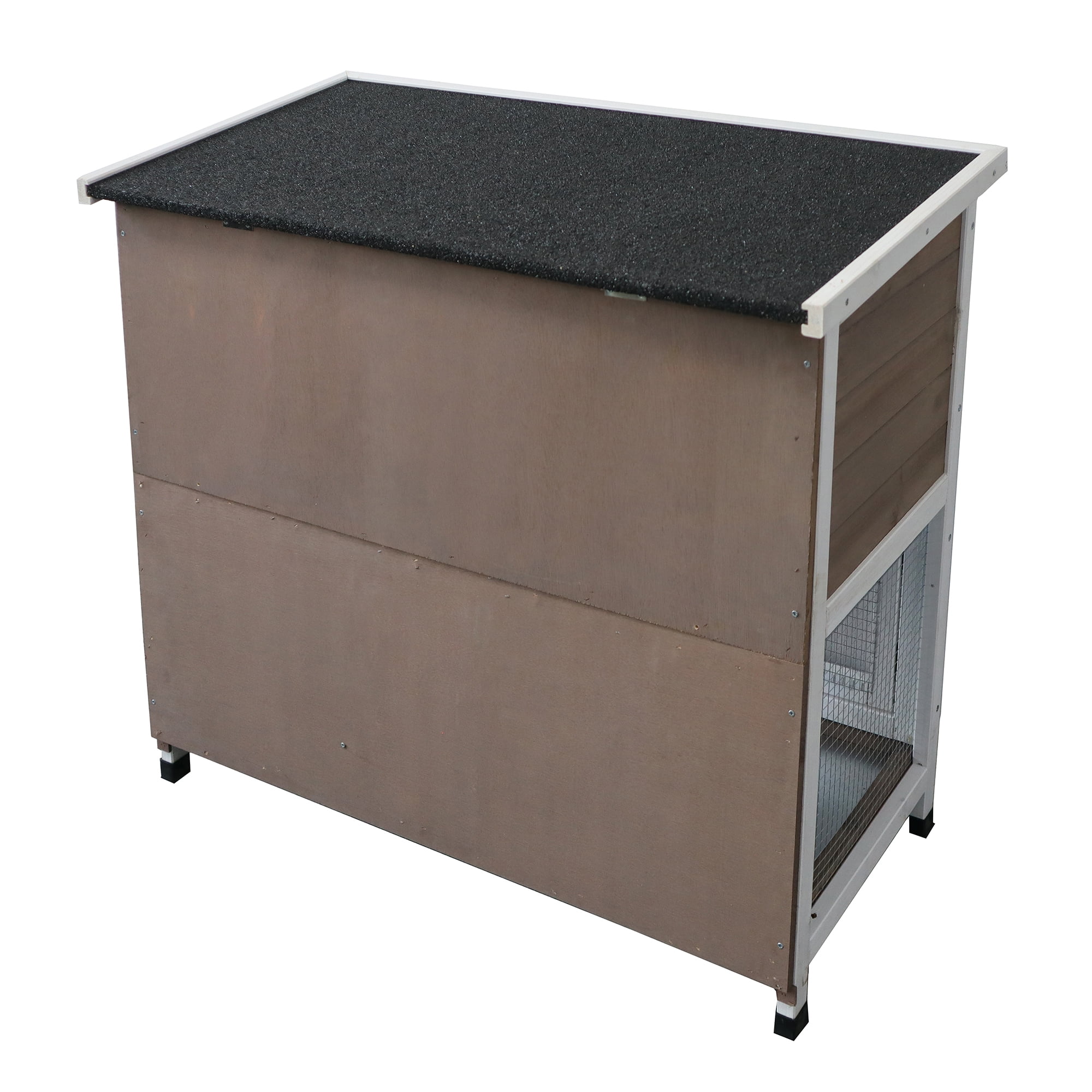 Pefilos 36" Solid Wooden Rabbit Hutches with Easy Clear Tray Wheels 2-Layer Rabbit Cages for Outdoor Hen House Open-able Roof, Brown Pefilos 36" Solid Wooden Rabbit Hutches with Easy Clear Tray Wheels 2-Layer Rabbit Cages for Outdoor Hen House Open-able Roof, Brown