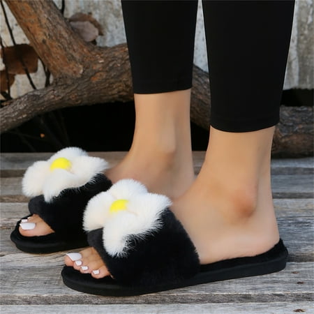 

Gubotare Funny Slippers Women s House Slippers Indoor Fuzzy Fluffy ry Cozy Home Bedroom Comfy Winter Cute Warm Outdoor Shoes Black 8