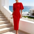 thumbnail image 4 of Quixlent Work Dress for Women Boat Neck Batwing Half Sleeve Pencil Sheath Dress Formal Business Office Midi Dress, 4 of 7