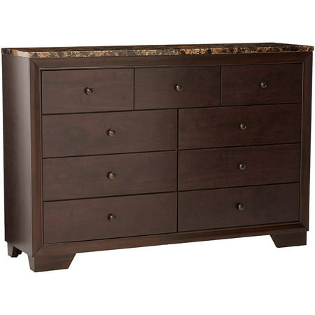 Wooden 9 Drawer Dresser With Faux Marble Top Cappuccino Brown