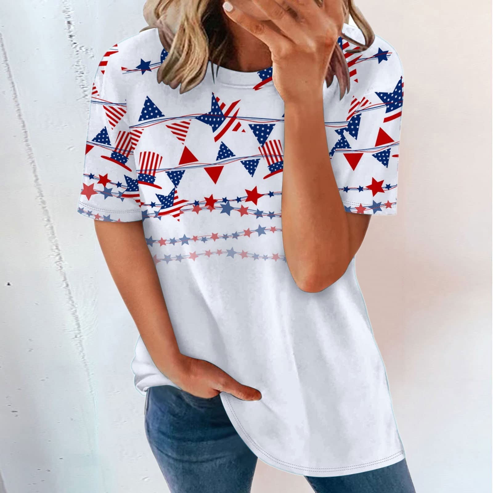 4th of July Shirts for Women Independence Day Flag Casual Short Sleeve
