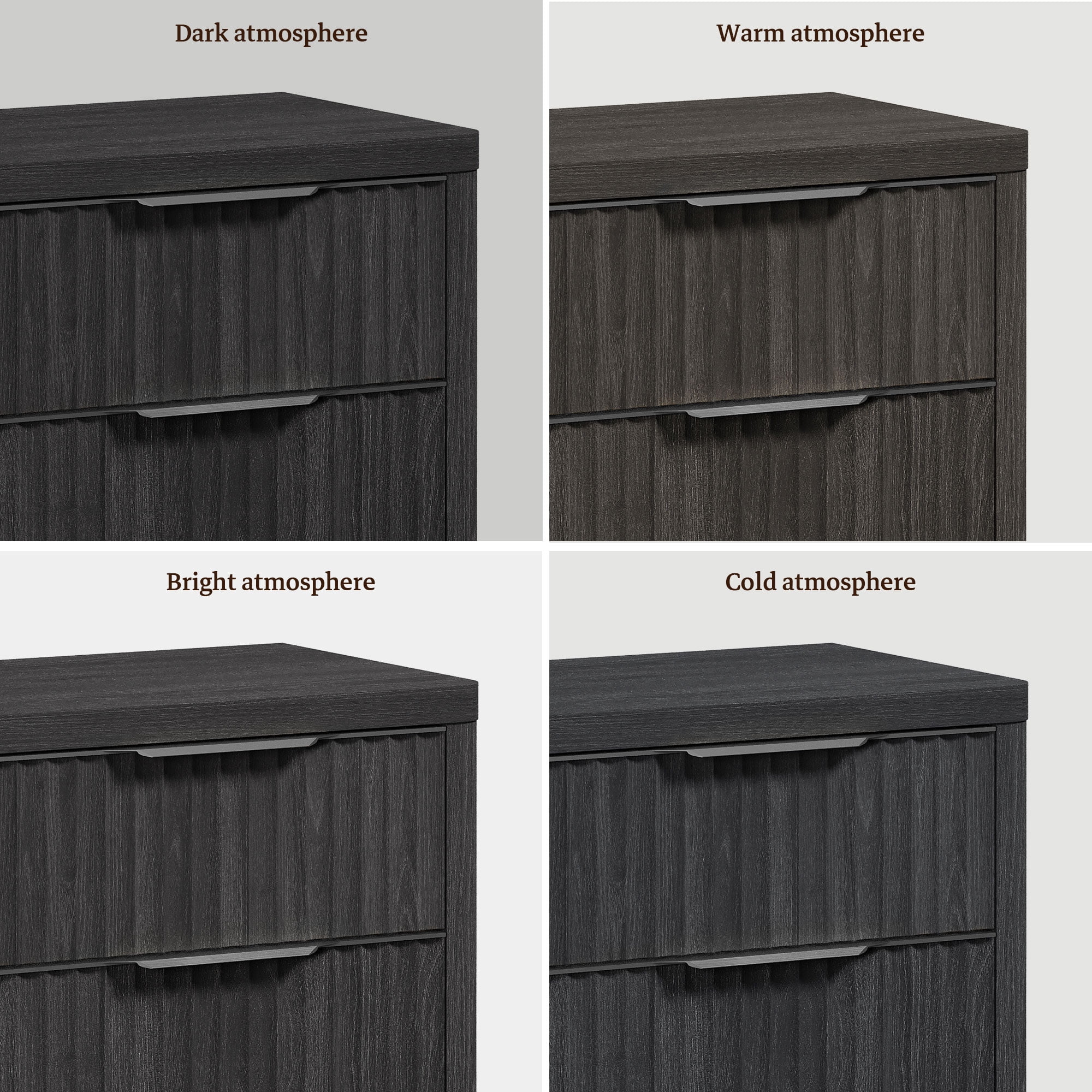 SICOTAS 26"H Tall 3 Drawer Nightstands Set 2, Small Modern Wood Bedside Table with 3 Large Fluted Drawers & Black Handles, Chest of Drawers, End Table for Bedroom Living Room, Black Alder