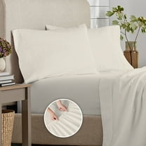 Purity Home 100% Organic Cotton Queen Ivory Percale Bedsheet set, 300 Thread Count Breathable, Super Soft, & Cozy 4-Piece Set