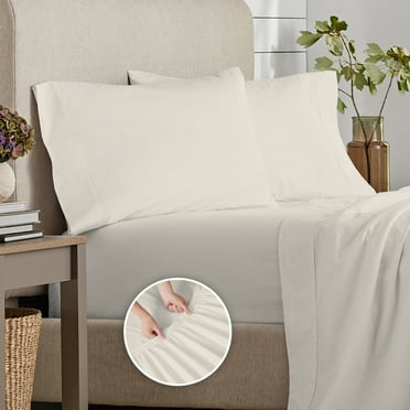 Purity Home 100% Organic Cotton Queen Ivory Percale Bedsheet set, 300 Thread Count Breathable, Super Soft, & Cozy 4-Piece Set