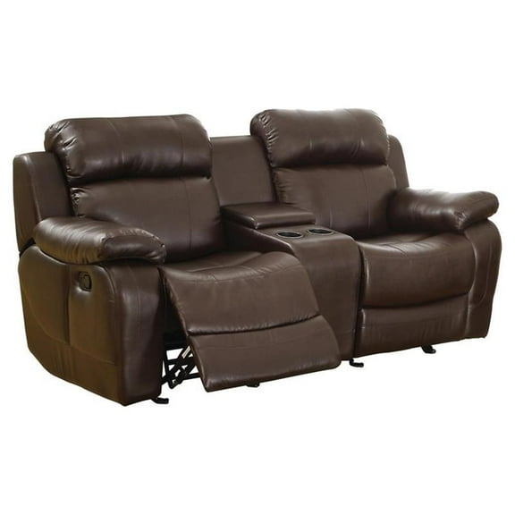 Pemberly Row Double Glider Reclining Loveseat with Center Console in Brown
